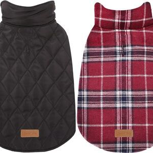 Reversible Waterproof Winter Dog Jacket Coat Plaid and solid Black Sz S NEW
